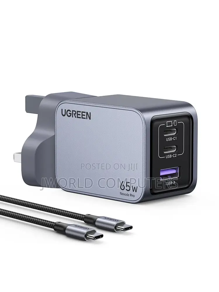 Ugreen Nexode Pro 65w 3-Port Gan Fast Charger Uk Grey