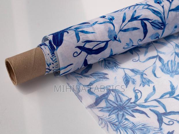 100% Cotton Fabric - White Navy Blue Florals - thumbnail 5