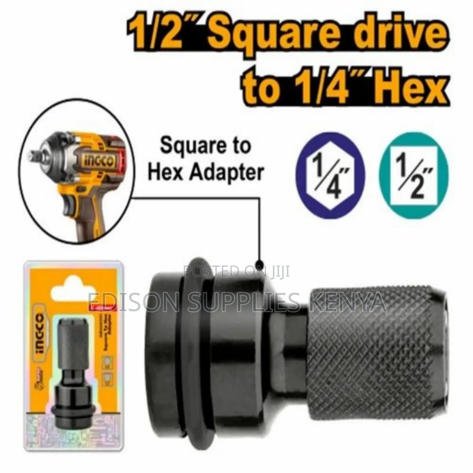 Ingco 1/2" Square Drive to 1/4" Hex Socket Adapter for Impact Wrench