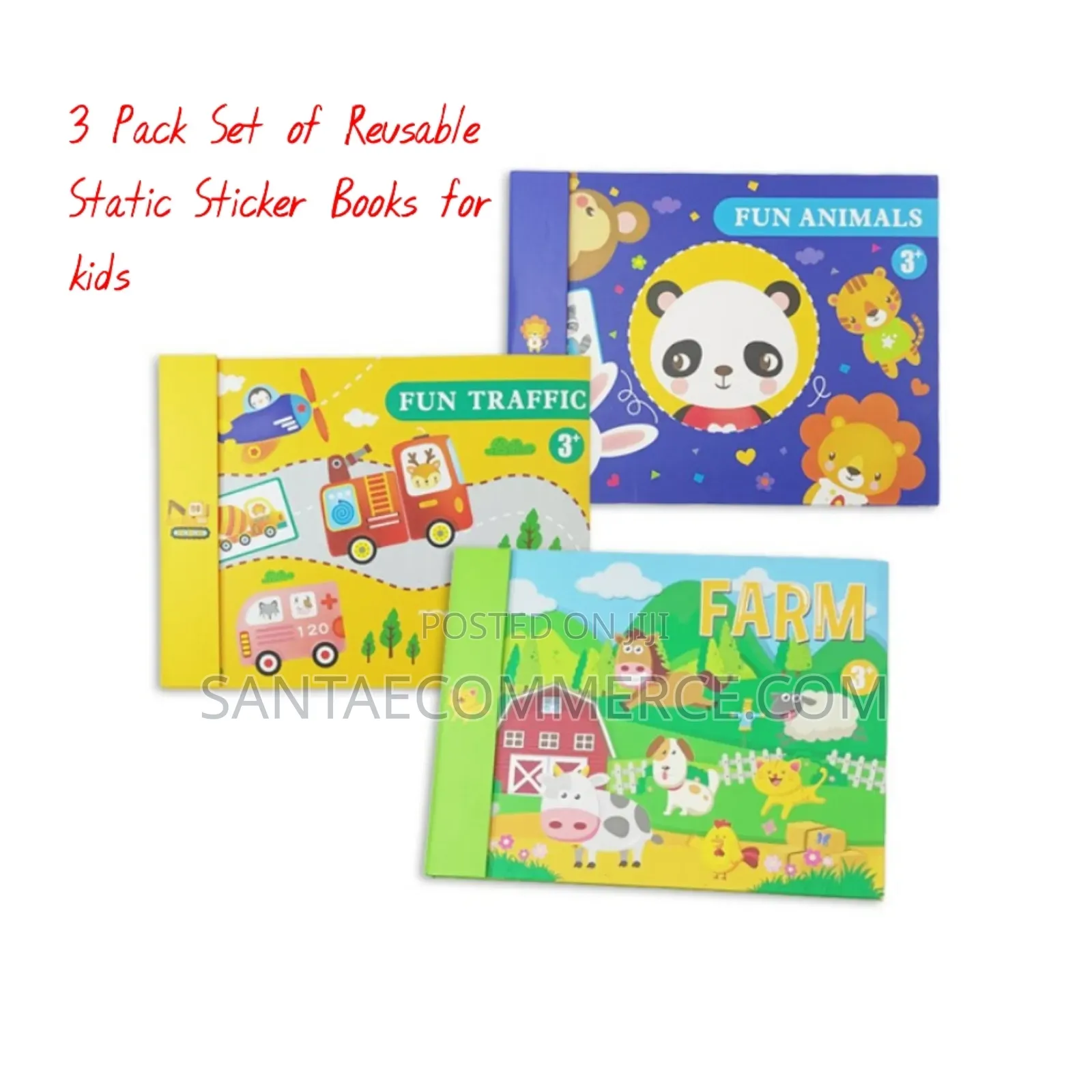 3 Pack Set of Reusable Static Sticker Books for Kids