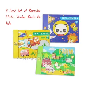 3 Pack Set of Reusable Static Sticker Books for Kids