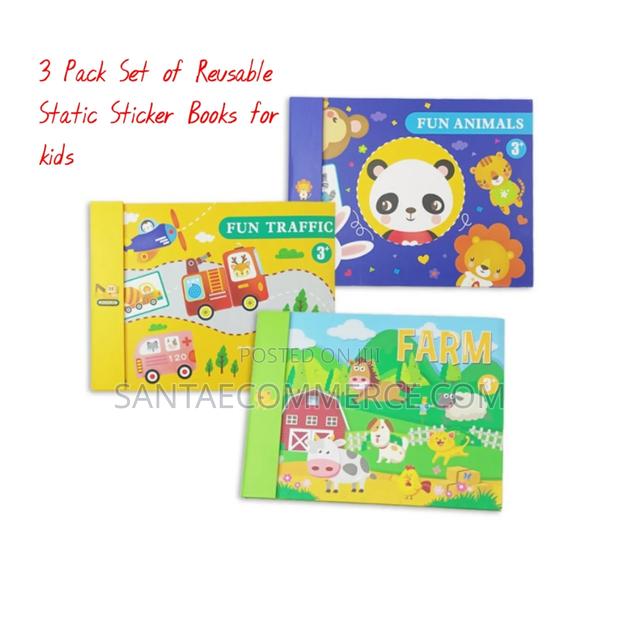 3 Pack Set of Reusable Static Sticker Books for Kids - main view