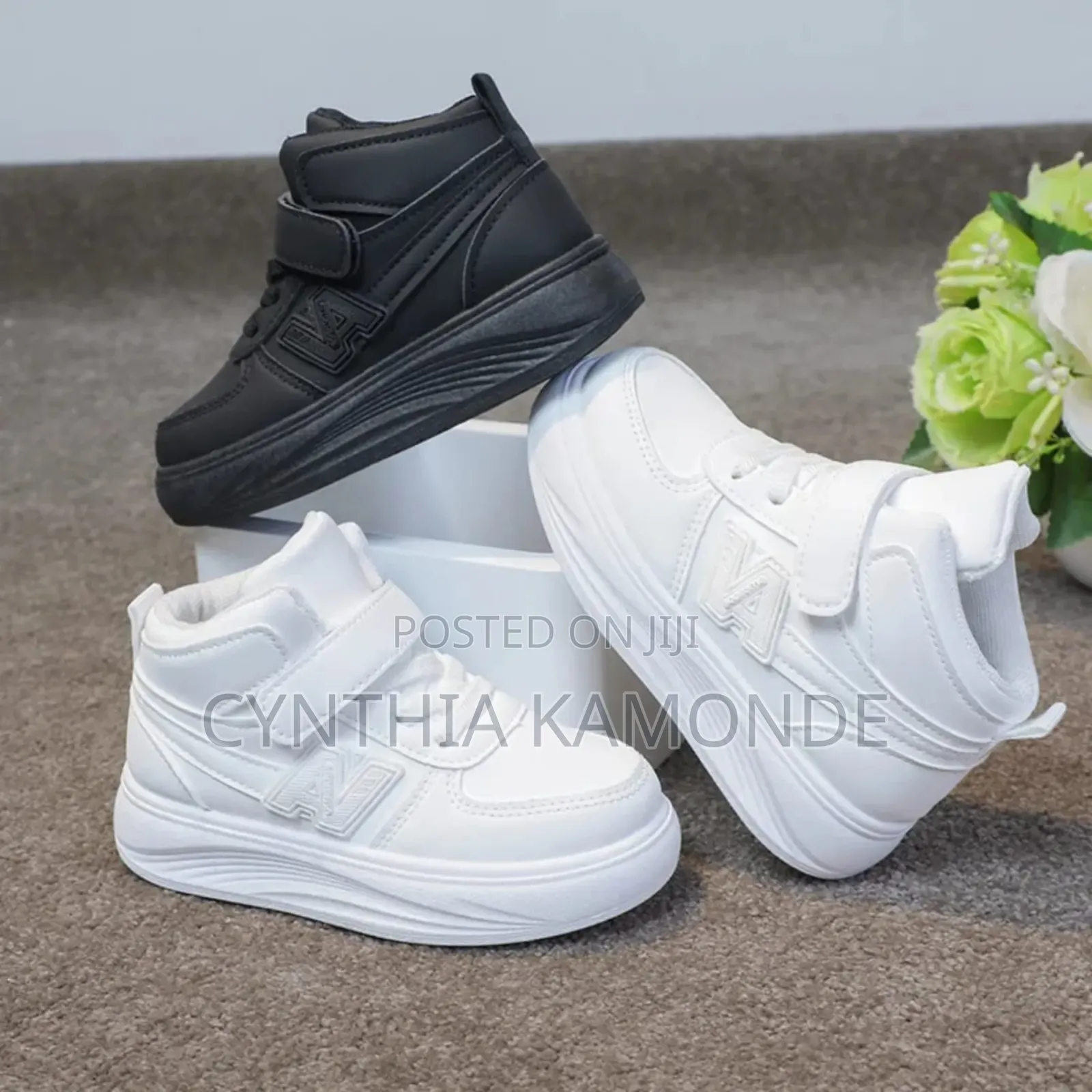 Pure White and Black Kids Sneakers