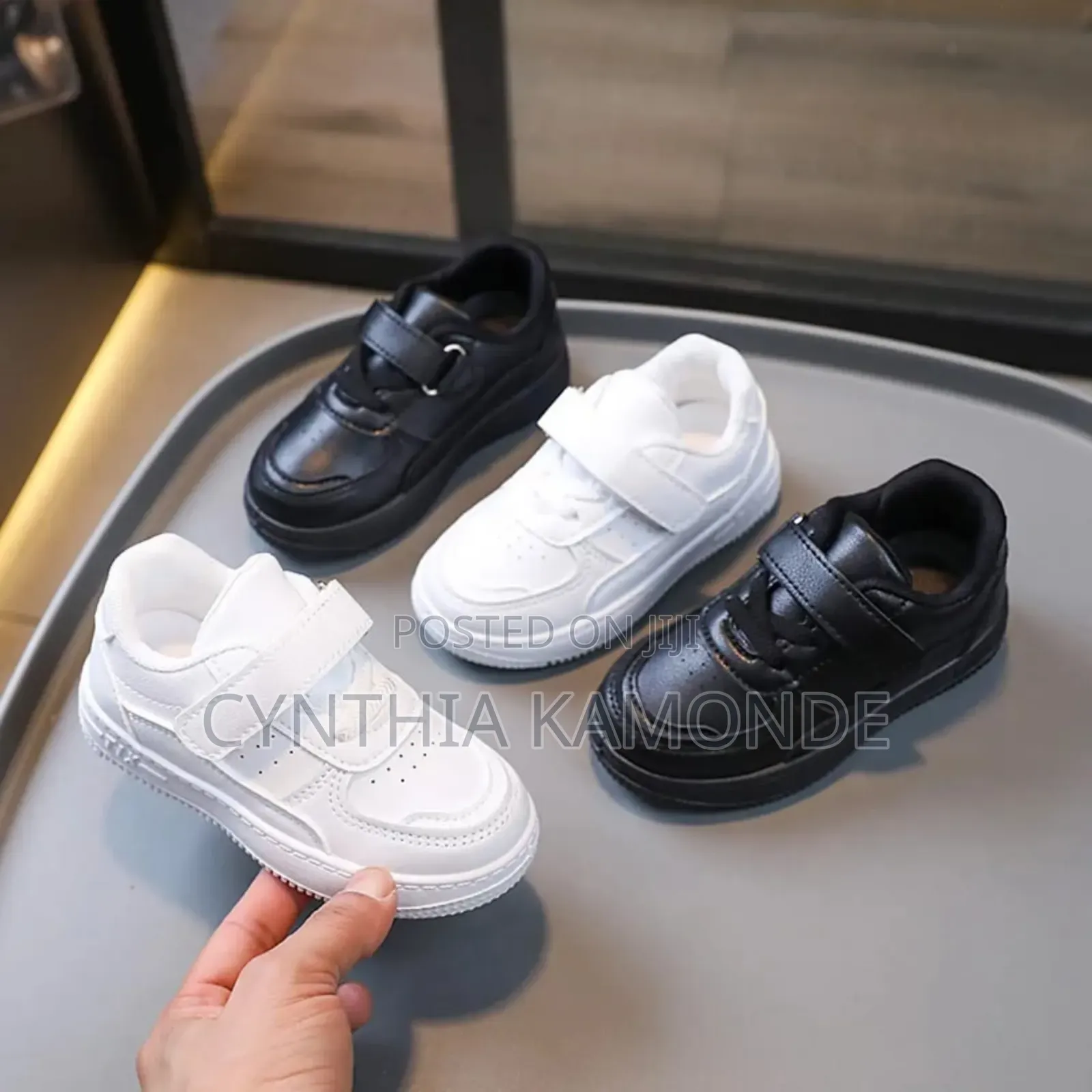 Pure White/Black Kids Sneakers
