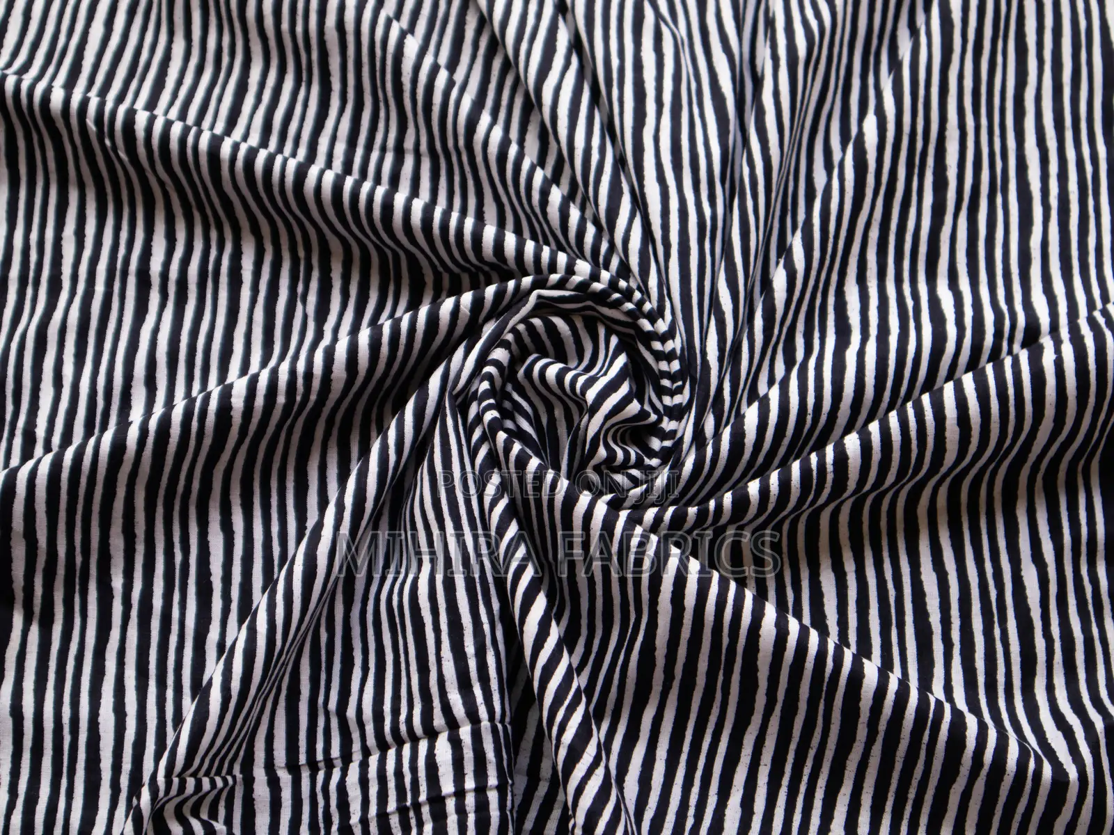100% Cotton Fabric - Black White Stripes