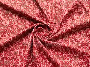 100% Cotton Fabric - Red Geometric Pattern