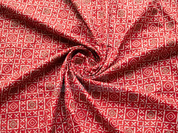 100% Cotton Fabric - Red Geometric Pattern - thumbnail 3