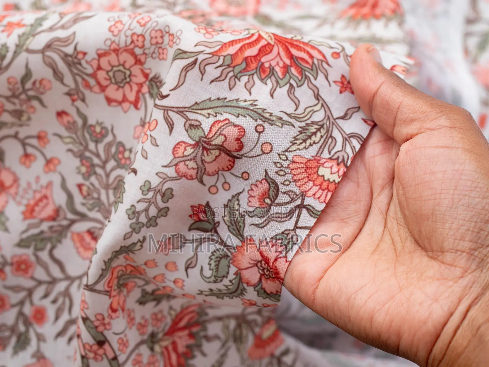 100% Cotton Fabric - Beige Pink Florals