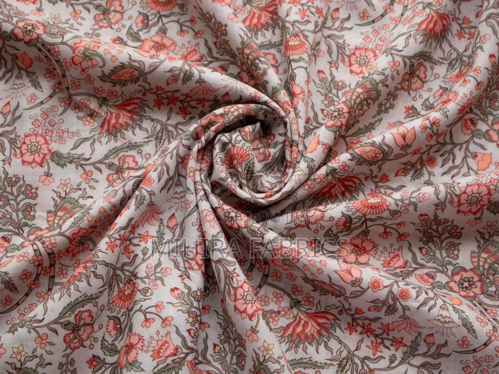 100% Cotton Fabric - Beige Pink Florals
