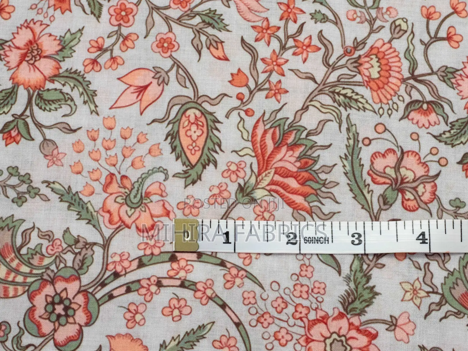 100% Cotton Fabric - Beige Pink Florals