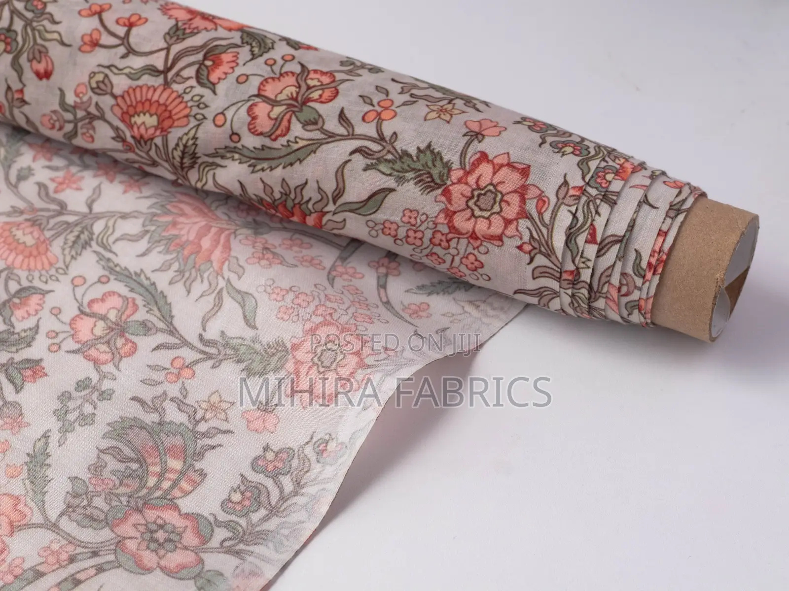 100% Cotton Fabric - Beige Pink Florals