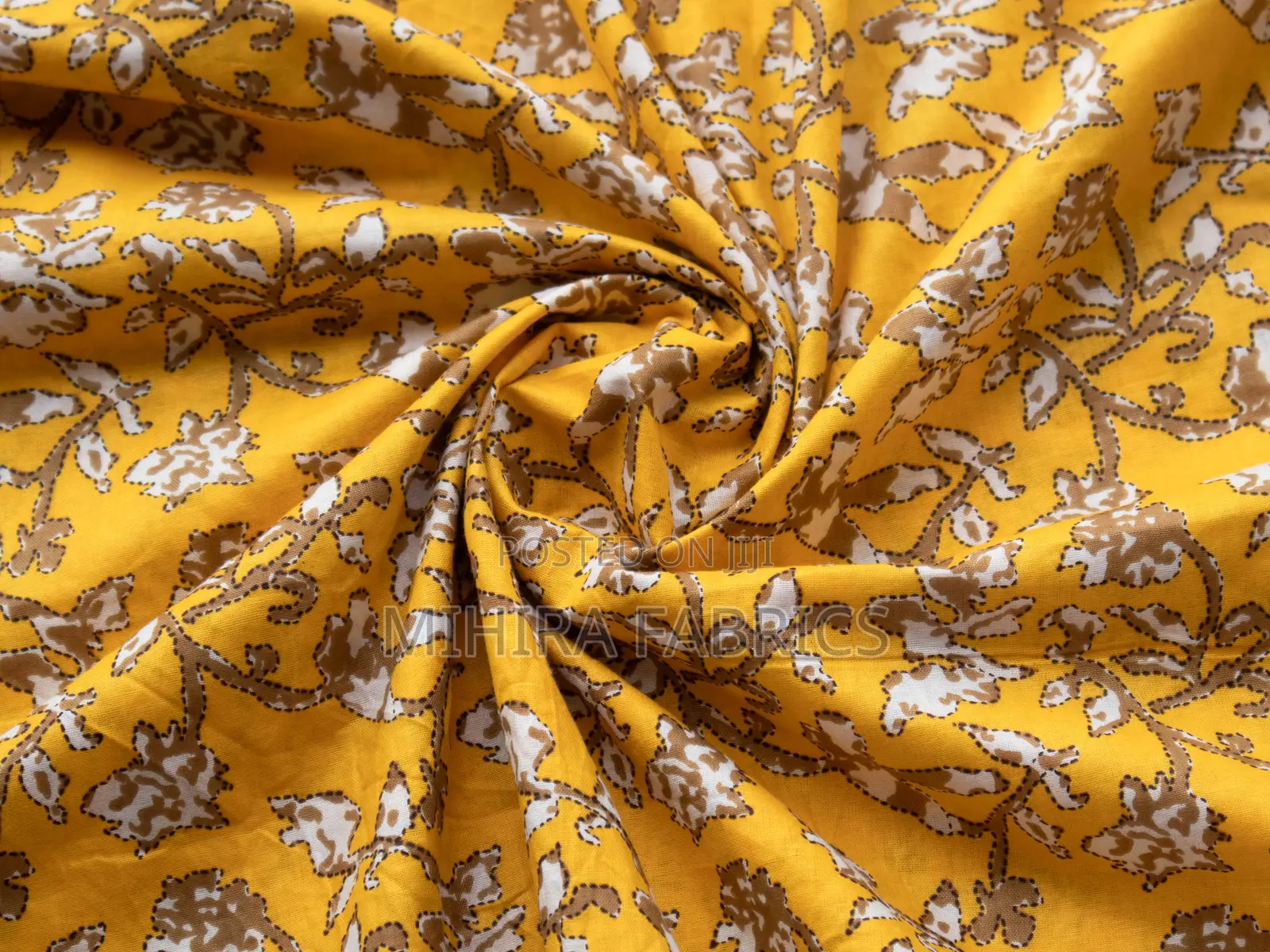 100% Cotton Fabric - Yellow Brown Florals