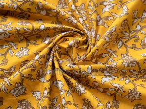 100% Cotton Fabric - Yellow Brown Florals
