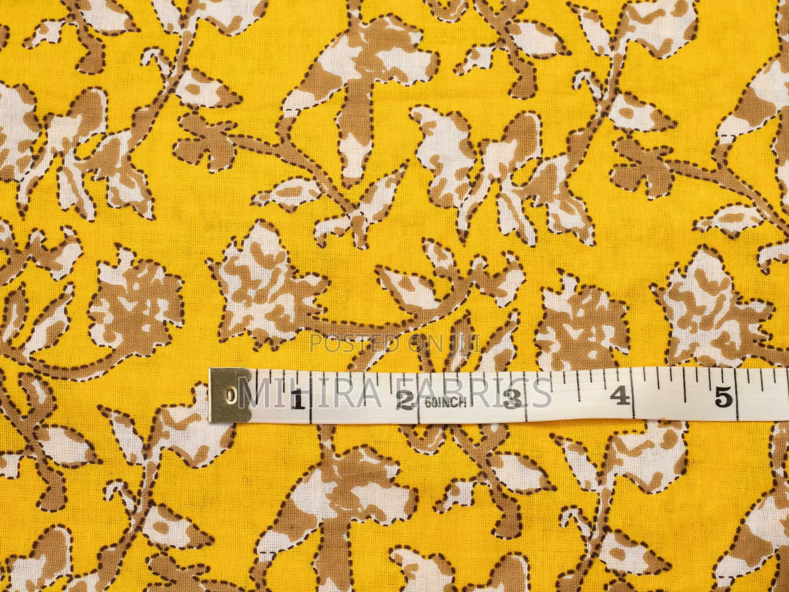 100% Cotton Fabric - Yellow Brown Florals