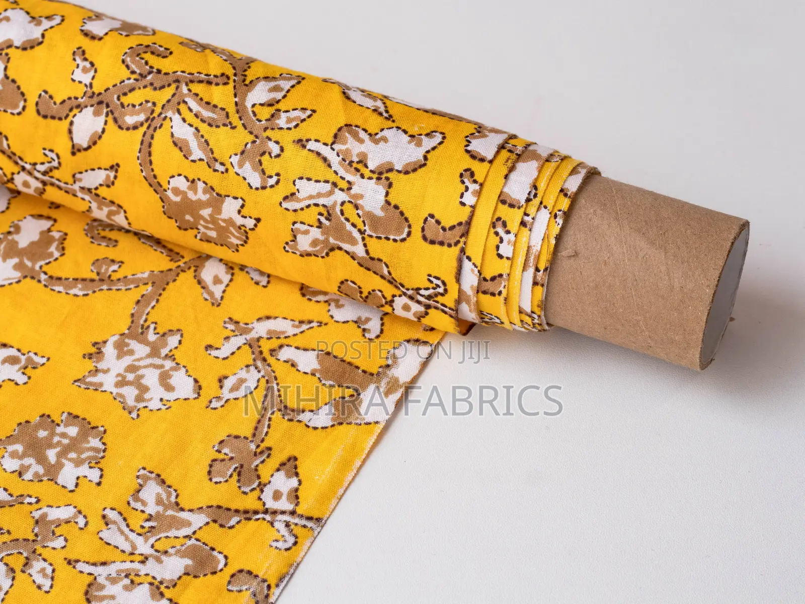 100% Cotton Fabric - Yellow Brown Florals
