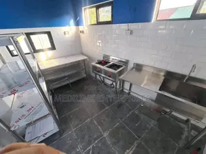 Modern Stainless Kitchen Storage Area Racks ,Tables and Sink
