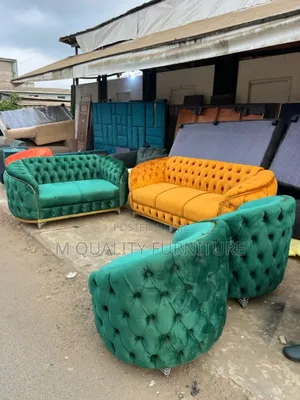 7-Seater Chesterfield Green and Yellow Set