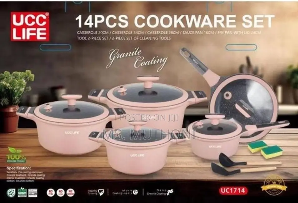 14pcs Ucc Life Pink Cookware Set