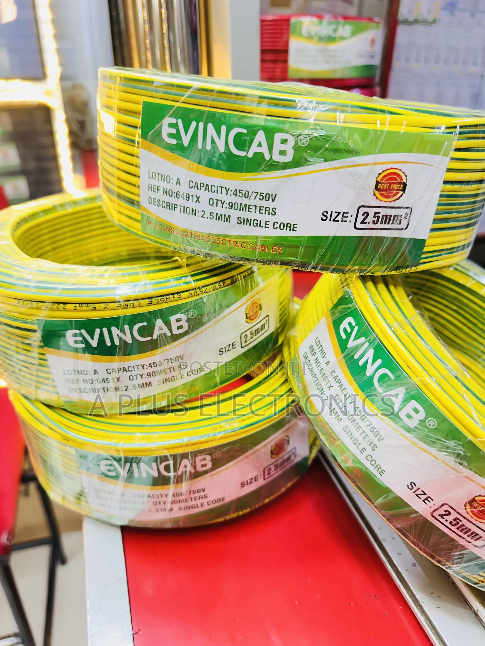 Evincab 2.5mm Single Core Wiring Cable 90m(Yellow Green) – Efficient