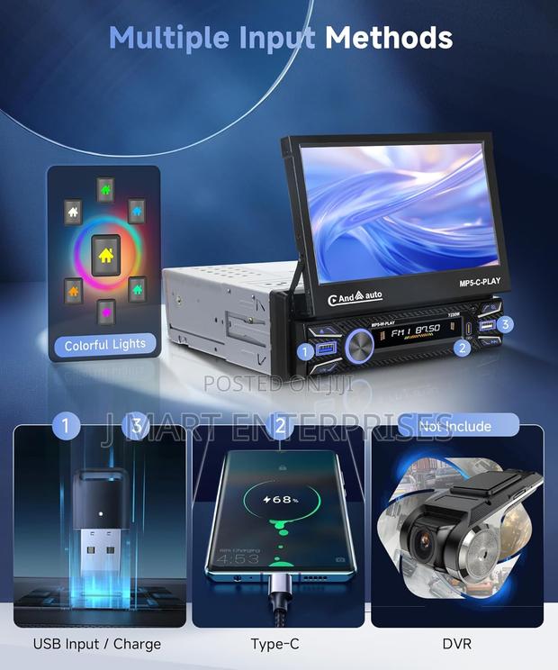 Single Din Car Stereo Touch Screen Flip Out Wireless Carplay Android - thumbnail 3