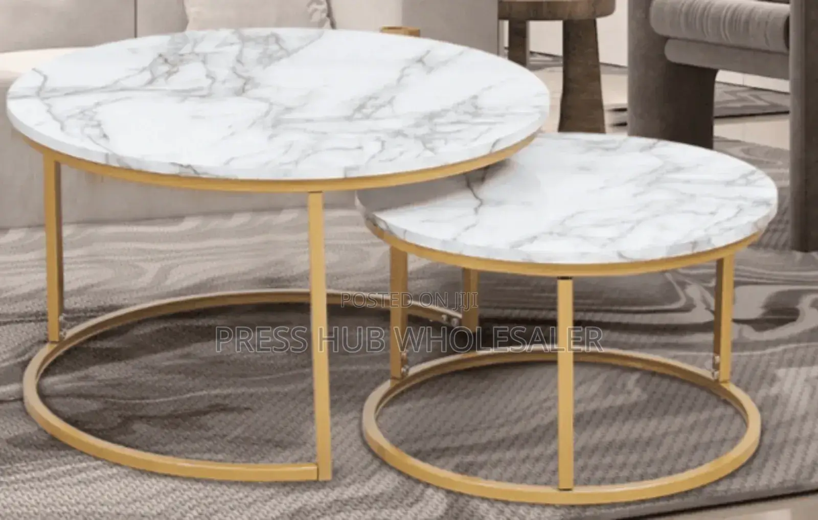 Marble-Nesting Coffee Tables With Gold-Tone Metal Bases.