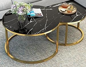 Marble-Effect Nesting Coffee Tables in Black - thumbnail 2