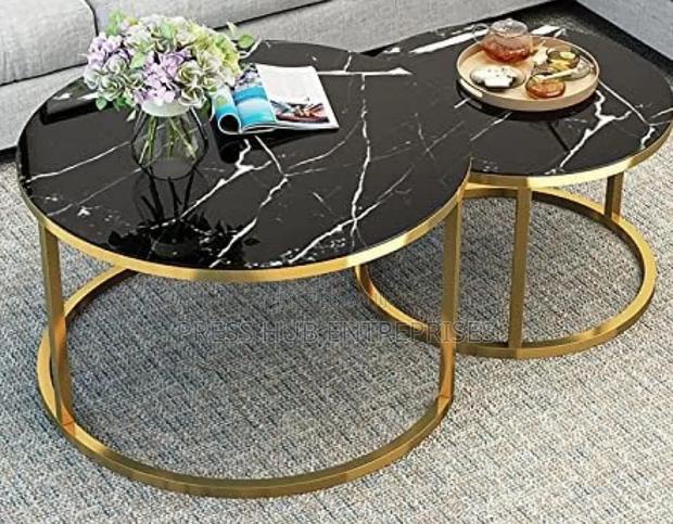 Marble-Effect Nesting Coffee Tables in Black - main view