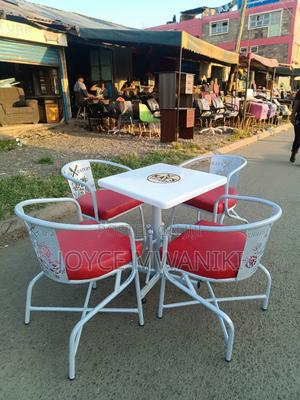 Restaurant Set, Coated Antique White With Red Chairs - main view