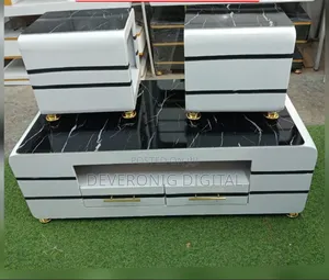 Coffee Table With Glass/Marble Topping With 2 Stools Coffee Table