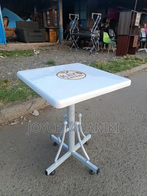 White Square Marble Restaurant Table With Branding - main view