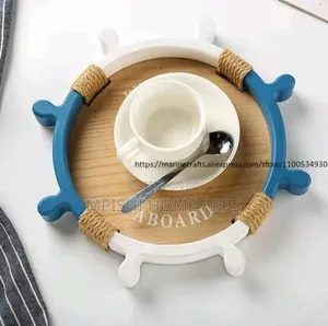 2 In 1 Decorative Ship Steering Wheel Shaped Tray Set