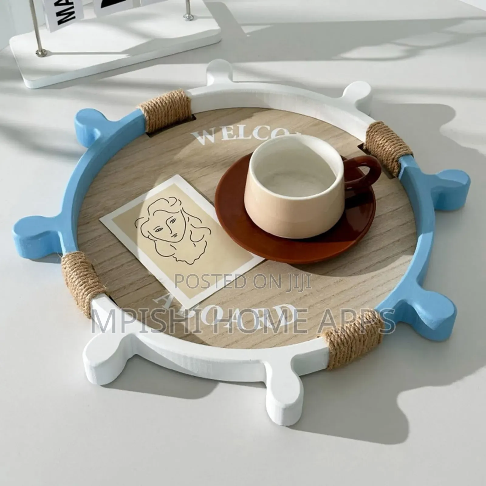 2 In 1 Decorative Ship Steering Wheel Shaped Tray Set