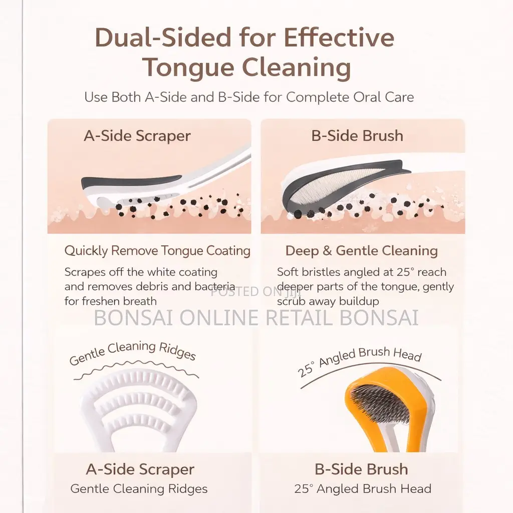 Dual-Sided Tongue Scraper With Soft Flexible Head for Fresh Breath