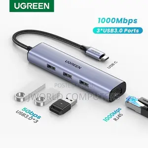 Ugreen Usb-C to Rj45 Gigabit Ethernet + Usb-a 3.0 (3 Ports) Adapter