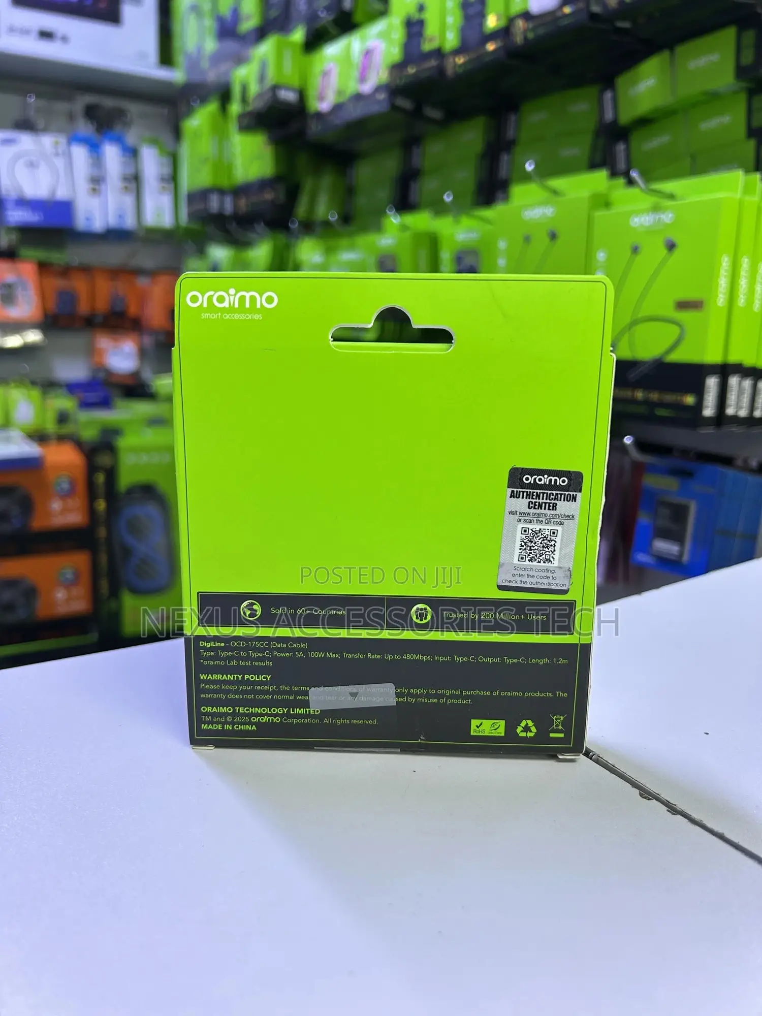 New Oraimo 100w Type-C to Type-C Fast Charging Cable 1.2m