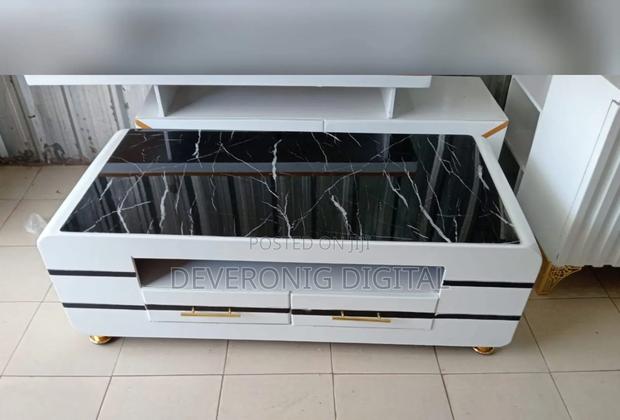 Executive White Coffee Table With Marble Topping - main view