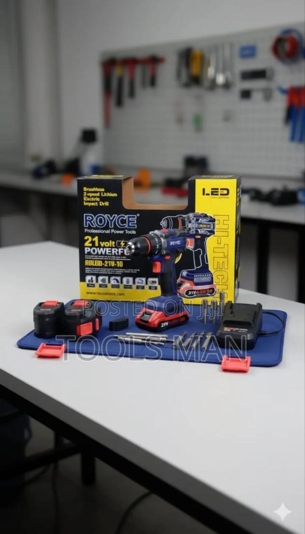 Royce Brushless Cordless Drill 21v, 2-Speed Lithium Electric Drill Kit