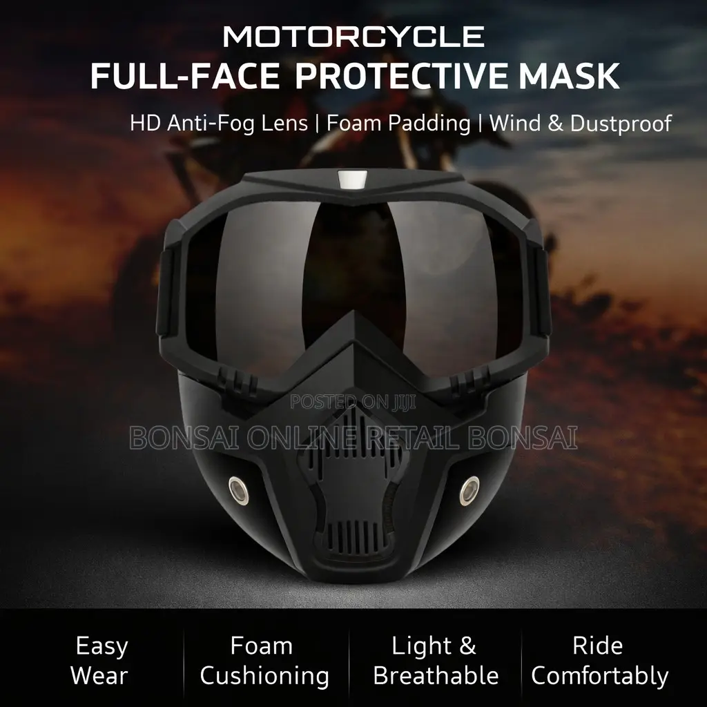 Motorcycle Full Face Mask With Riding Goggles Anti-Fog Windproof