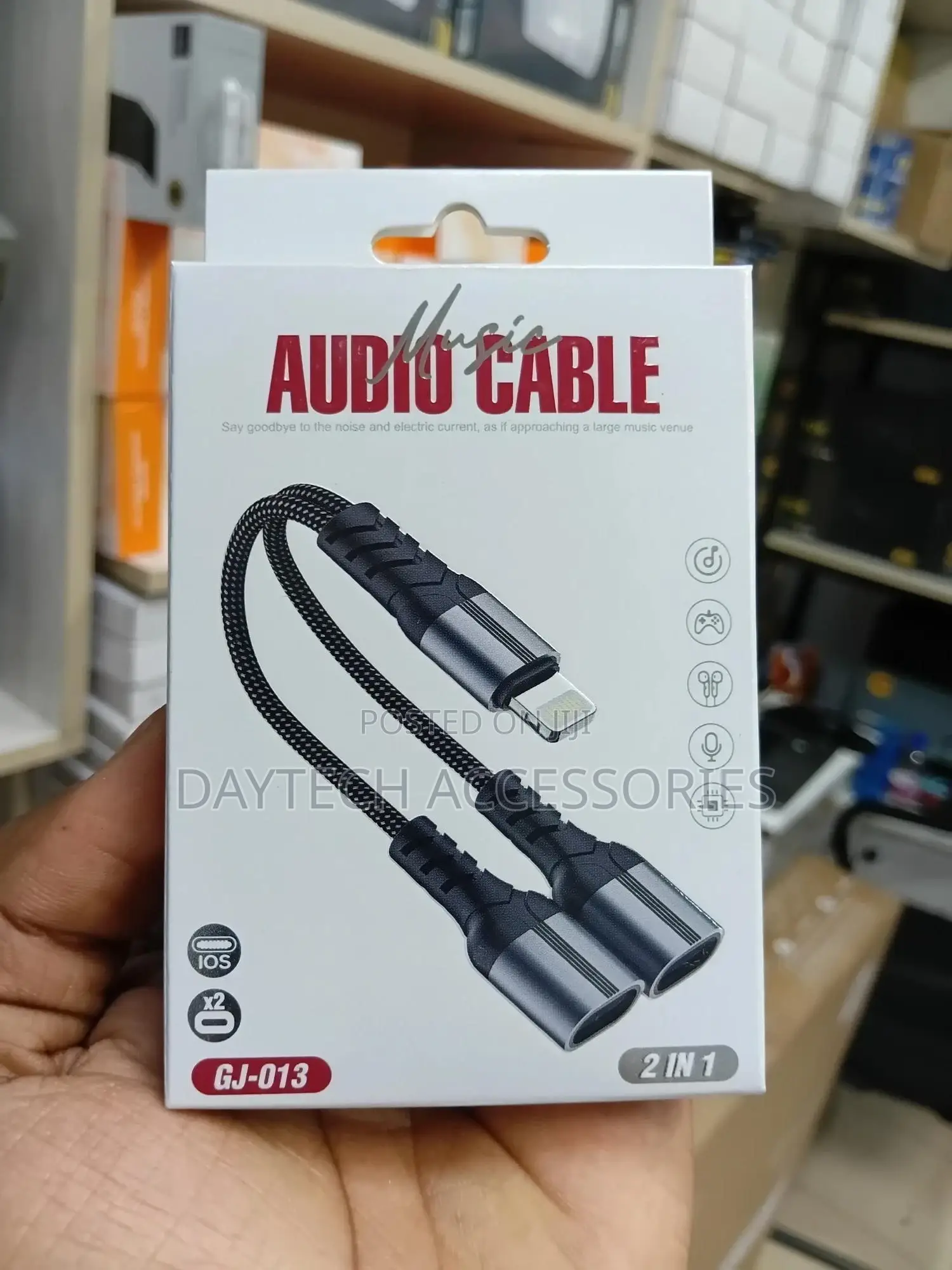 A Lightning Male to Dual Lightning Female Adapter.