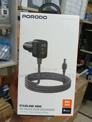 Porodo Starlink Mini Dc Adapter Car Charger - Black