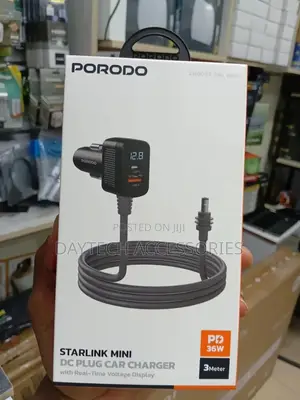 Porodo Starlink Mini Dc Adapter Car Charger - Black