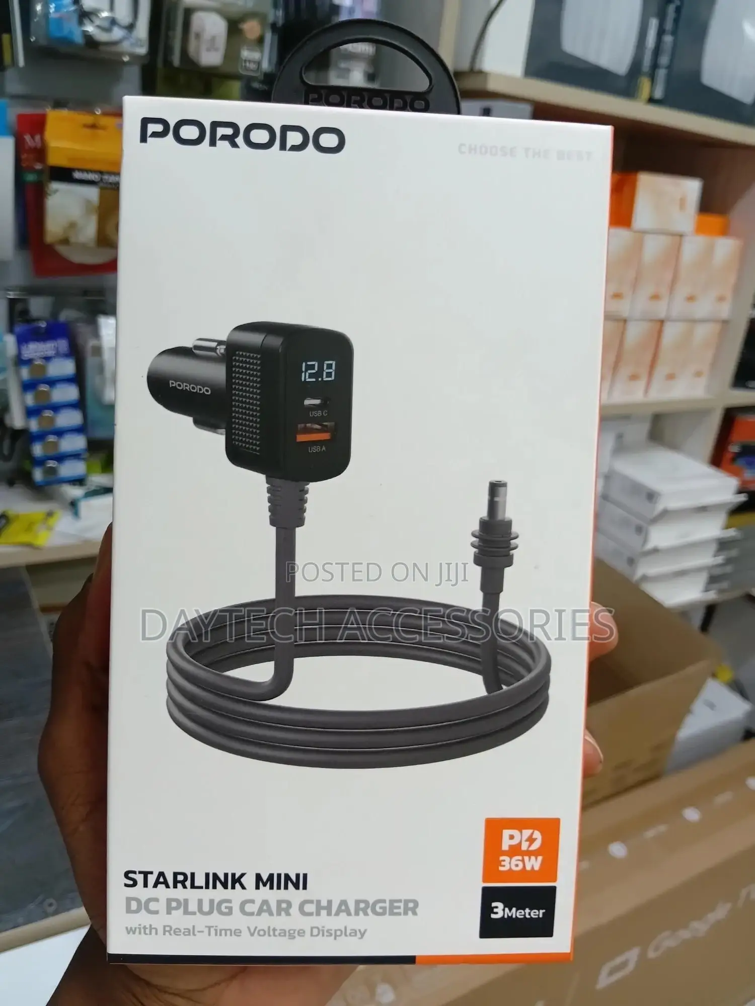 Porodo Starlink Mini Dc Adapter Car Charger - Black