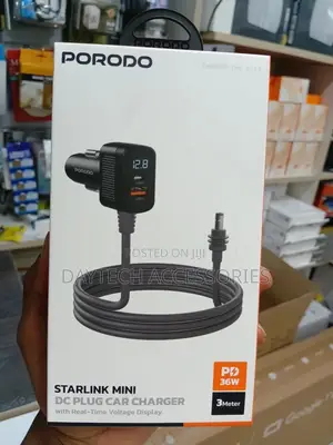 Porodo Starlink Mini Dc Adapter Car Charger - Black