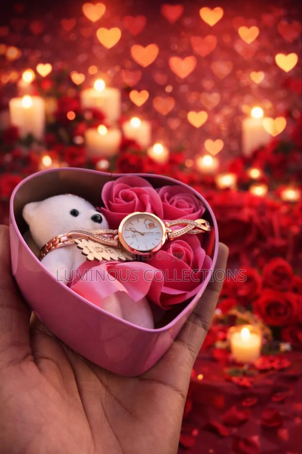 Romantic Gift Set With Teddy, Flowers and a Watch - main view