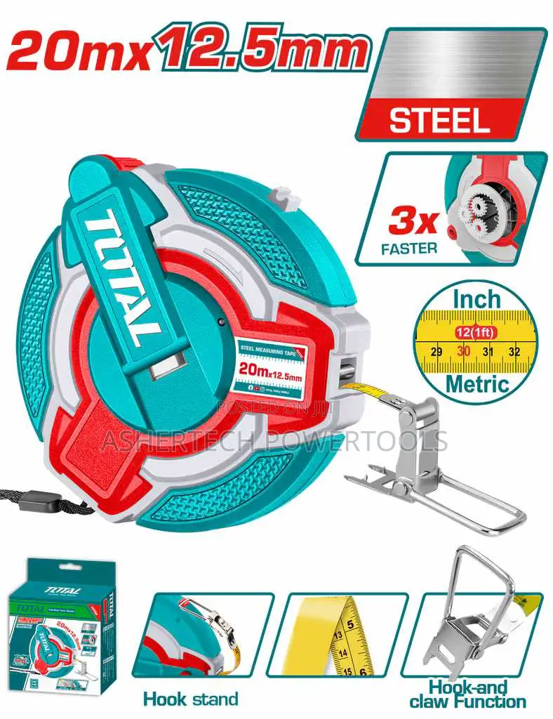 Total Tmt08206 Steel Measuring Tape 20mx12.5mm