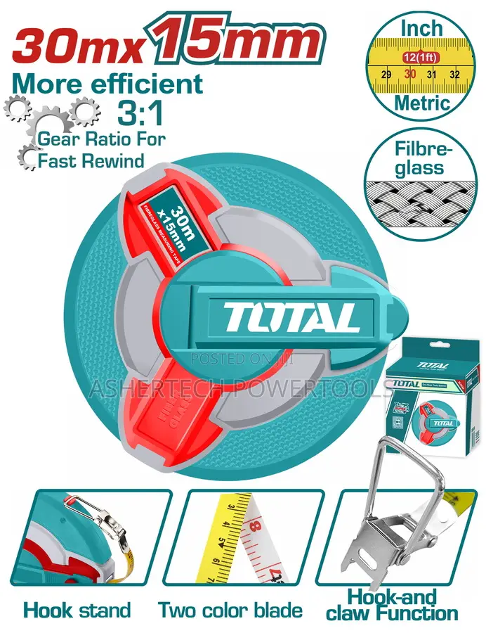 Total Tmtf18306 Fibreglass Measuring Tape 30mx15mm