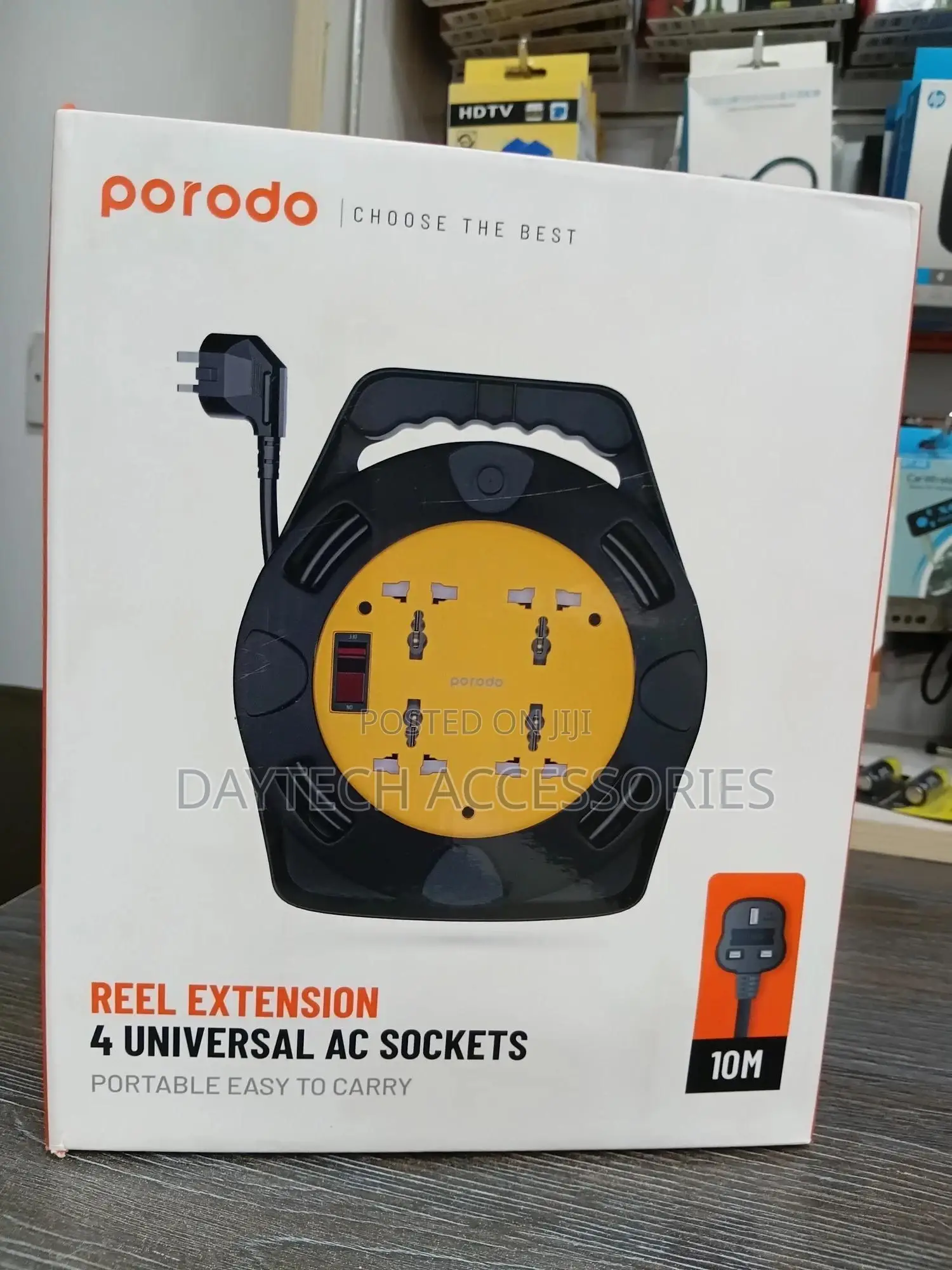 Porodo 4 Ac Portable Power Sockets Reel With Carrying Handle 2500w.