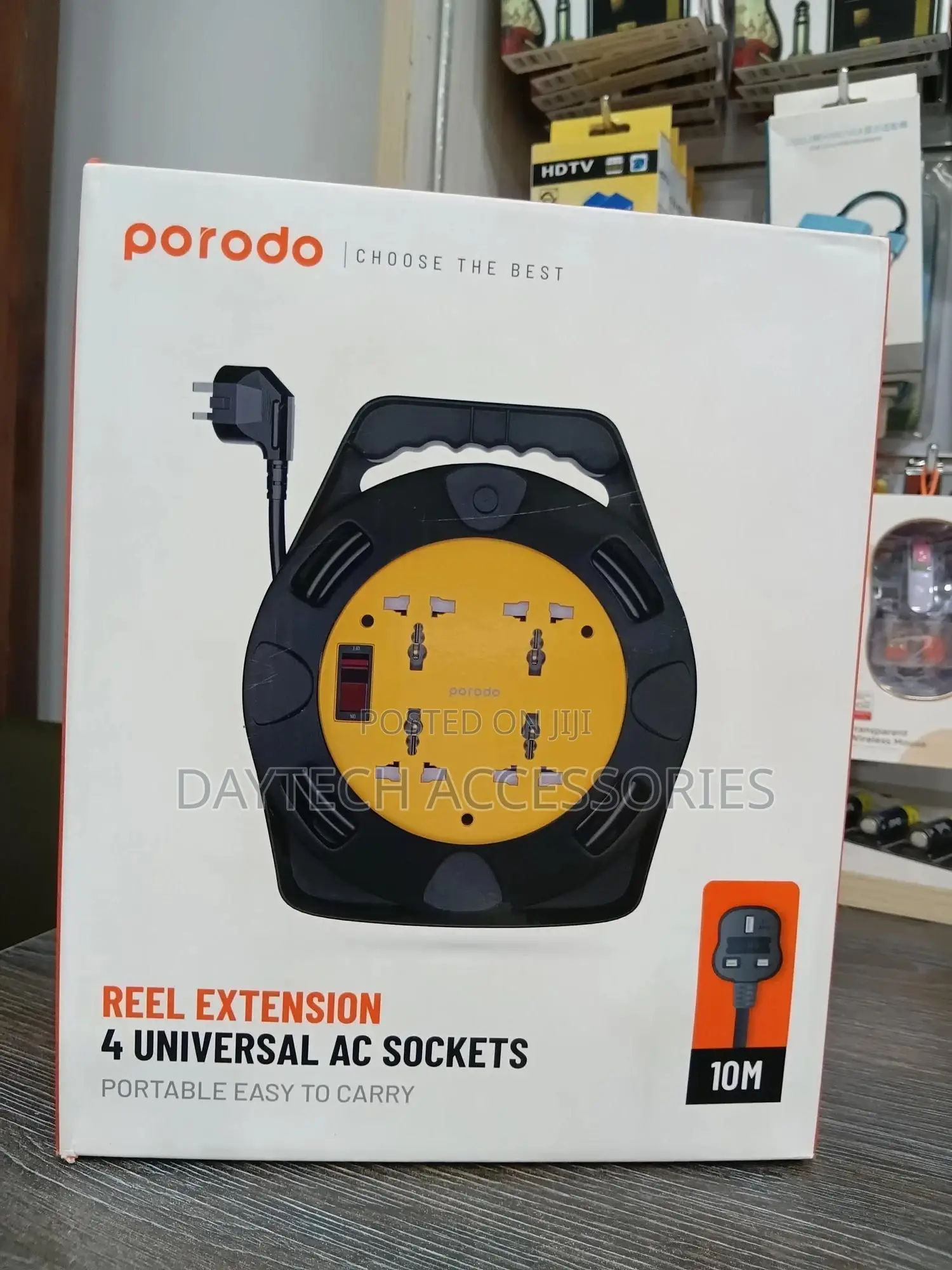 Porodo 4 Ac Portable Power Sockets Reel With Carrying Handle 2500w.