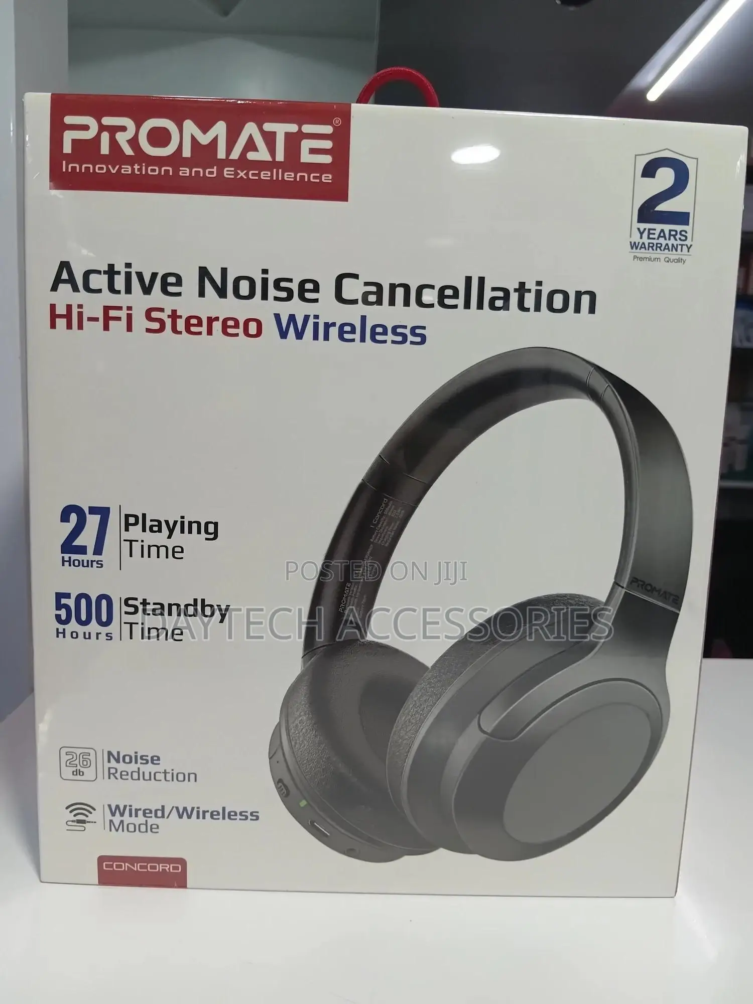 Promate Concord Anc High-Fidelity Stereo Wireless Headphones - Black
