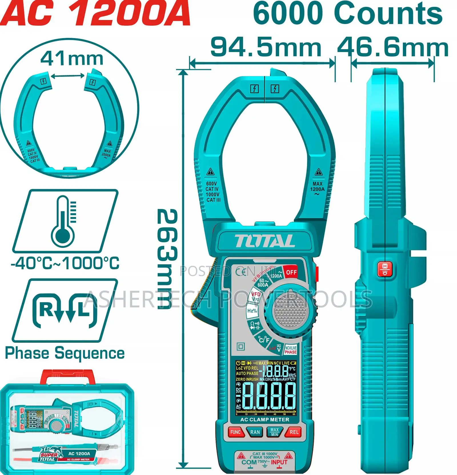 Total TMT Digital Ac Clamp Meter 1200a